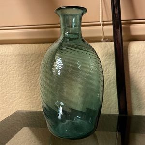 Vintage hand blown glass small dark turquoise vase